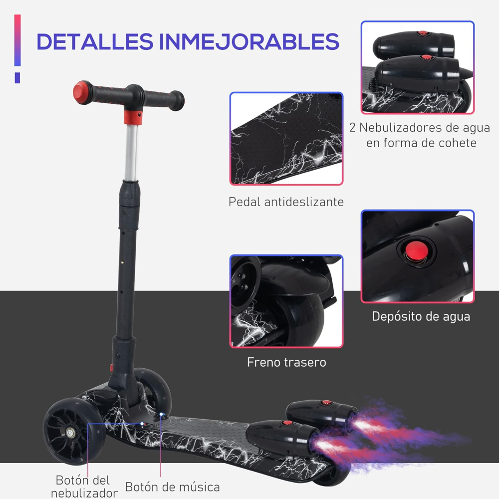 Patineta Scooter Con Humo Para Niños Bluetooth Luces Led