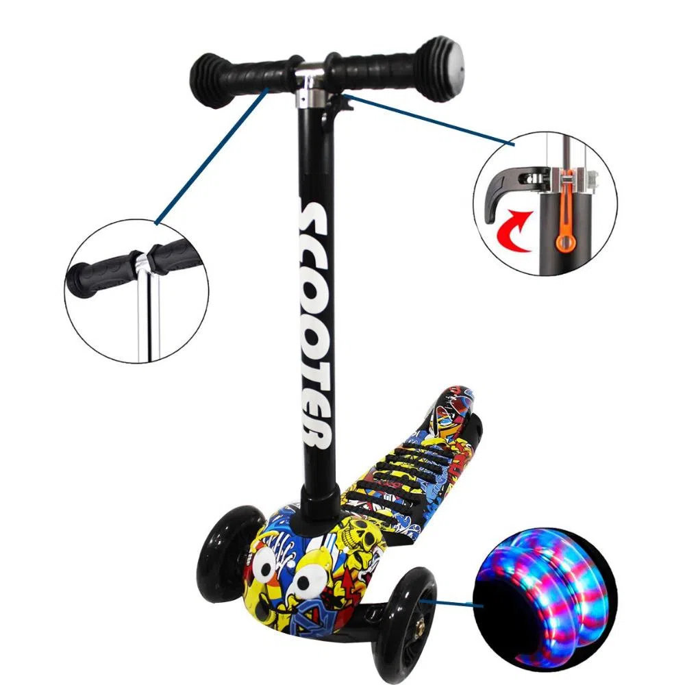 Scooter Para Niños Plegable Con Luces Led Diseño Gusano