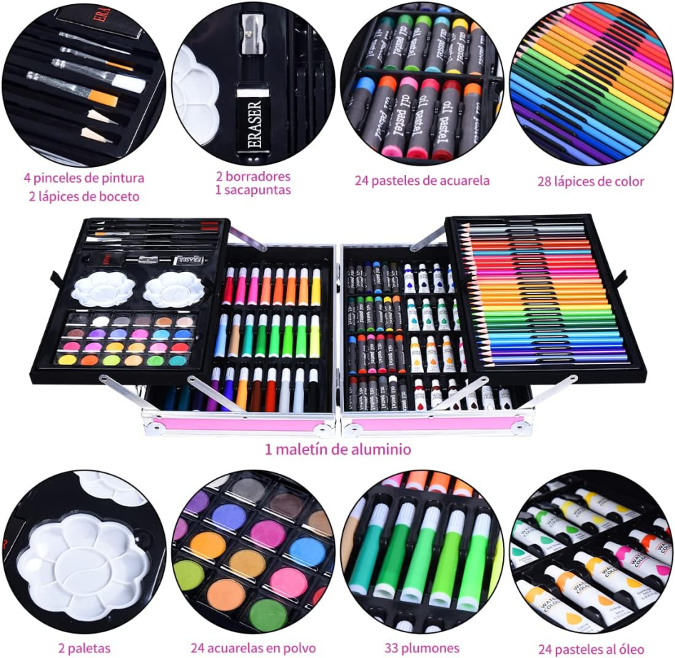 Set De Artes Profesional Para Niños Kit De Pintura 145 Pcs