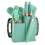 Set De Utensilios De Cocina Silicona Y Cuchillos Tabla 19pcs