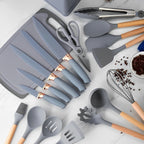 Set De Utensilios De Cocina Silicona Y Cuchillos Tabla 19pcs