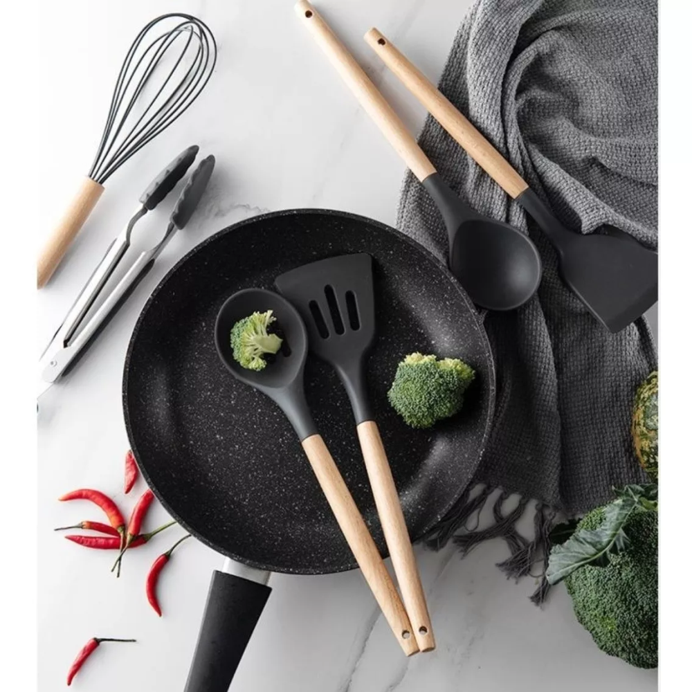 Set De Utensilios De Cocina Silicona Y Cuchillos Tabla 19pcs