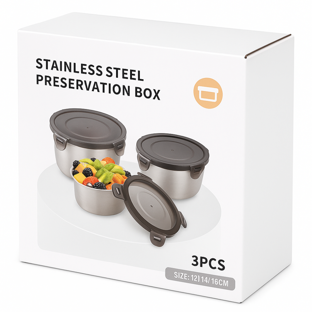 Set X3 Recipientes Porta Comida Hermetico Acero Refractaria