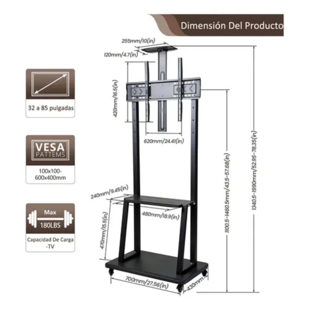 Soporte Tv Base Pedestal Rueda Televisor 32 A 75 Pulgadas 1700