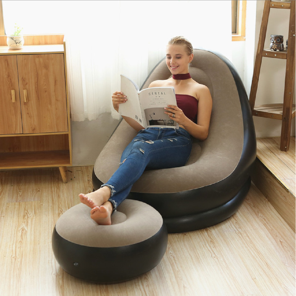 Sillón Inflable Sofá Portátil 2 En 1 Plegable Reposa Pies