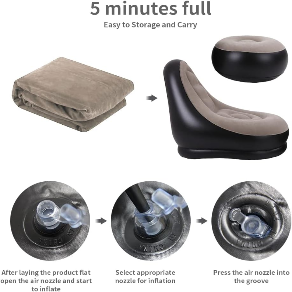 Sillón Inflable Sofá Portátil 2 En 1 Plegable Reposa Pies
