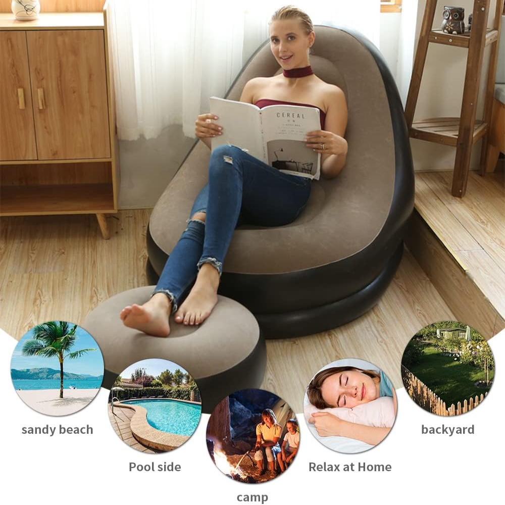 Sillón Inflable Sofá Portátil 2 En 1 Plegable Reposa Pies