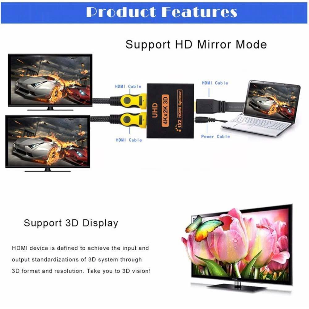 Splitter Hdmi 1 X 2 Alta Definición 1920x108p/3d /4k