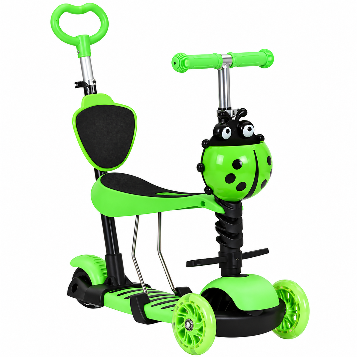 Scooter Niños Mariquita Tres Ruedas Luces LED Asiento Ajustable 3en1