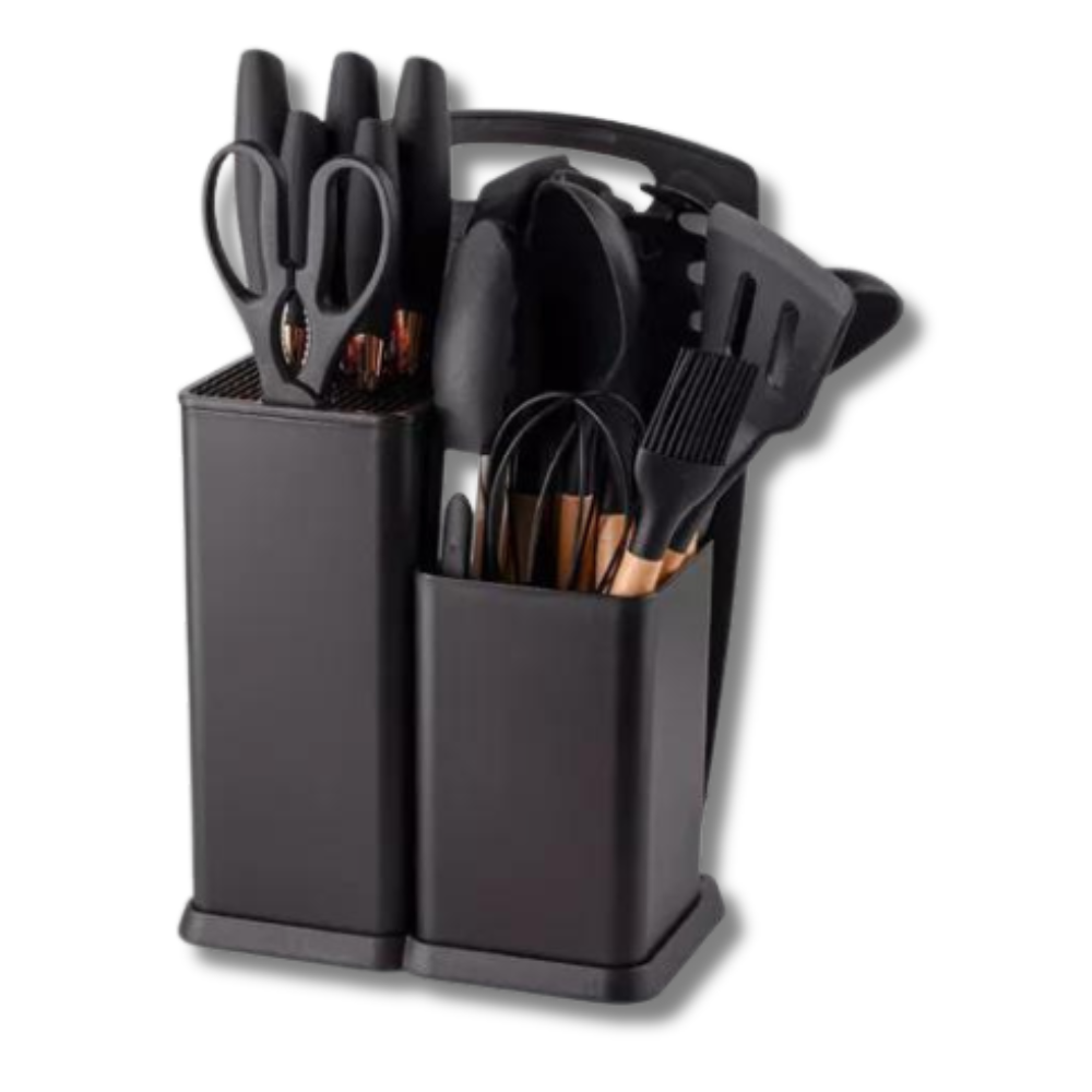 Set De Utensilios De Cocina Silicona Y Cuchillos Tabla 19pcs