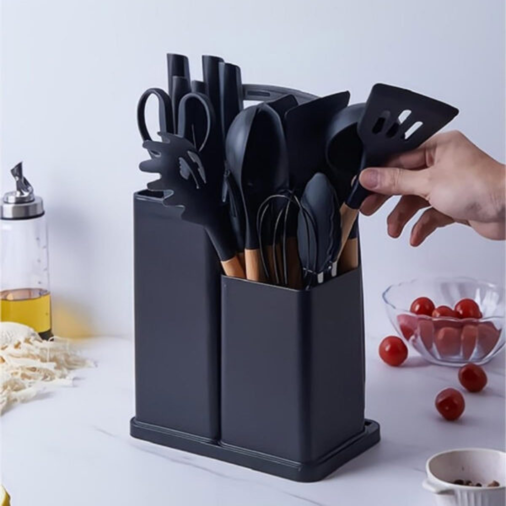 Set De Utensilios De Cocina Silicona Y Cuchillos Tabla 19pcs