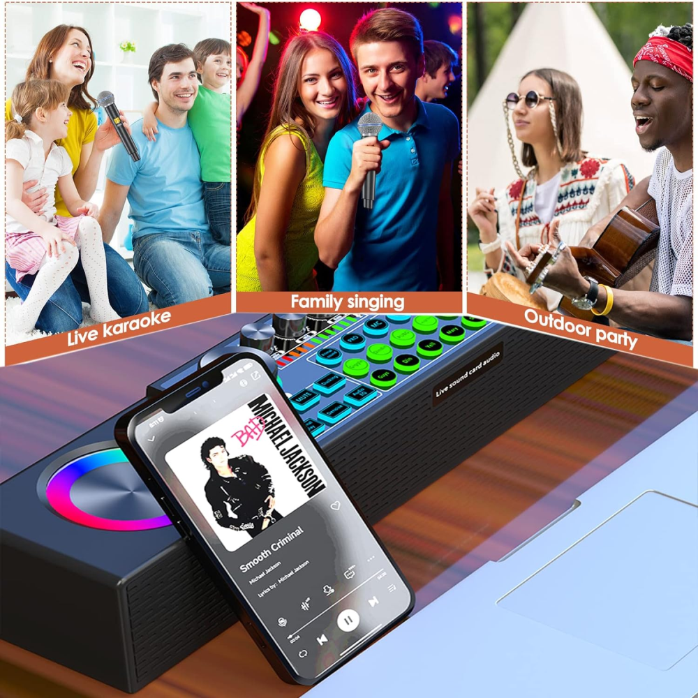 Altavoz Inalámbrico Karaoke Con Tarjeta De Sonido Microfono