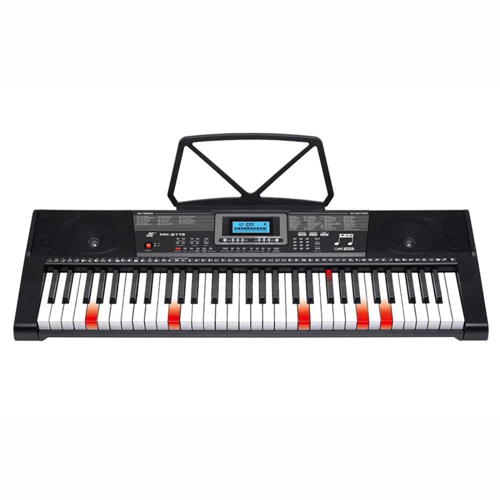 piano organeta Teclado Musical 61 Teclas Mk-2115 Iluminadas Con Atril Pedal
