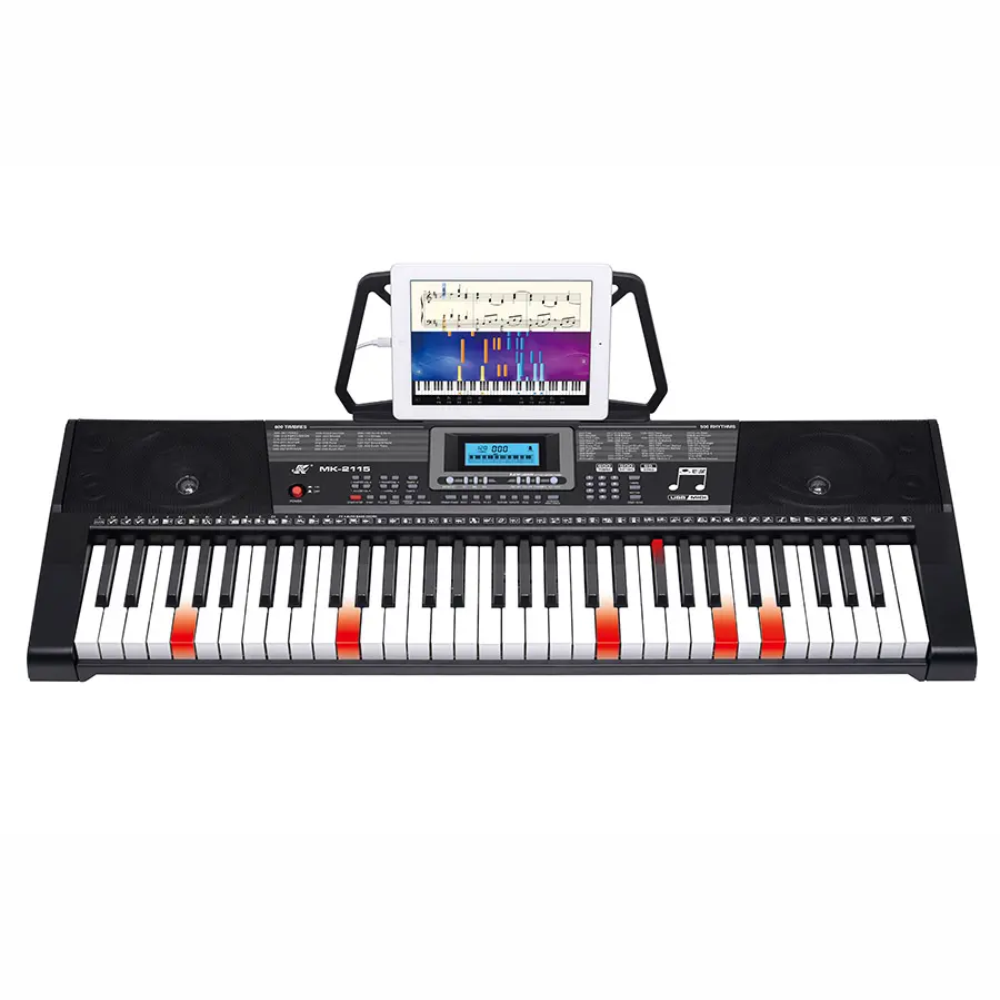piano organeta Teclado Musical 61 Teclas Mk-2115 Iluminadas Con Atril Pedal