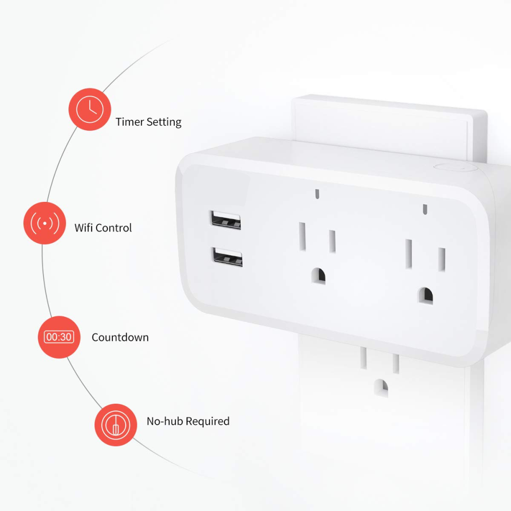Toma Corriente Inteligente Alexa Interruptor Dual Puerto Usb