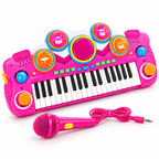 Piano Organeta Musical Infantil 37 Teclas Micrófono Rosado