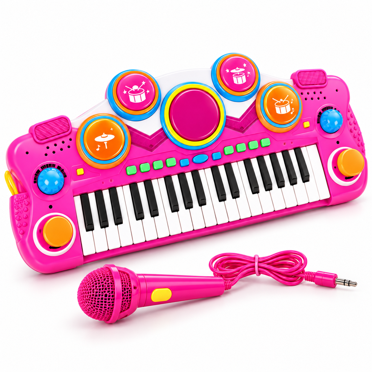 Piano Organeta Musical Infantil 37 Teclas Micrófono Rosado