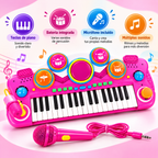 Piano Organeta Musical Infantil 37 Teclas Micrófono Rosado