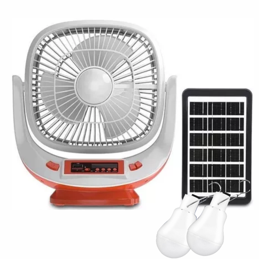 Ventilador Portátil Solar Con Radio Fm Lámpara Bombillo Led