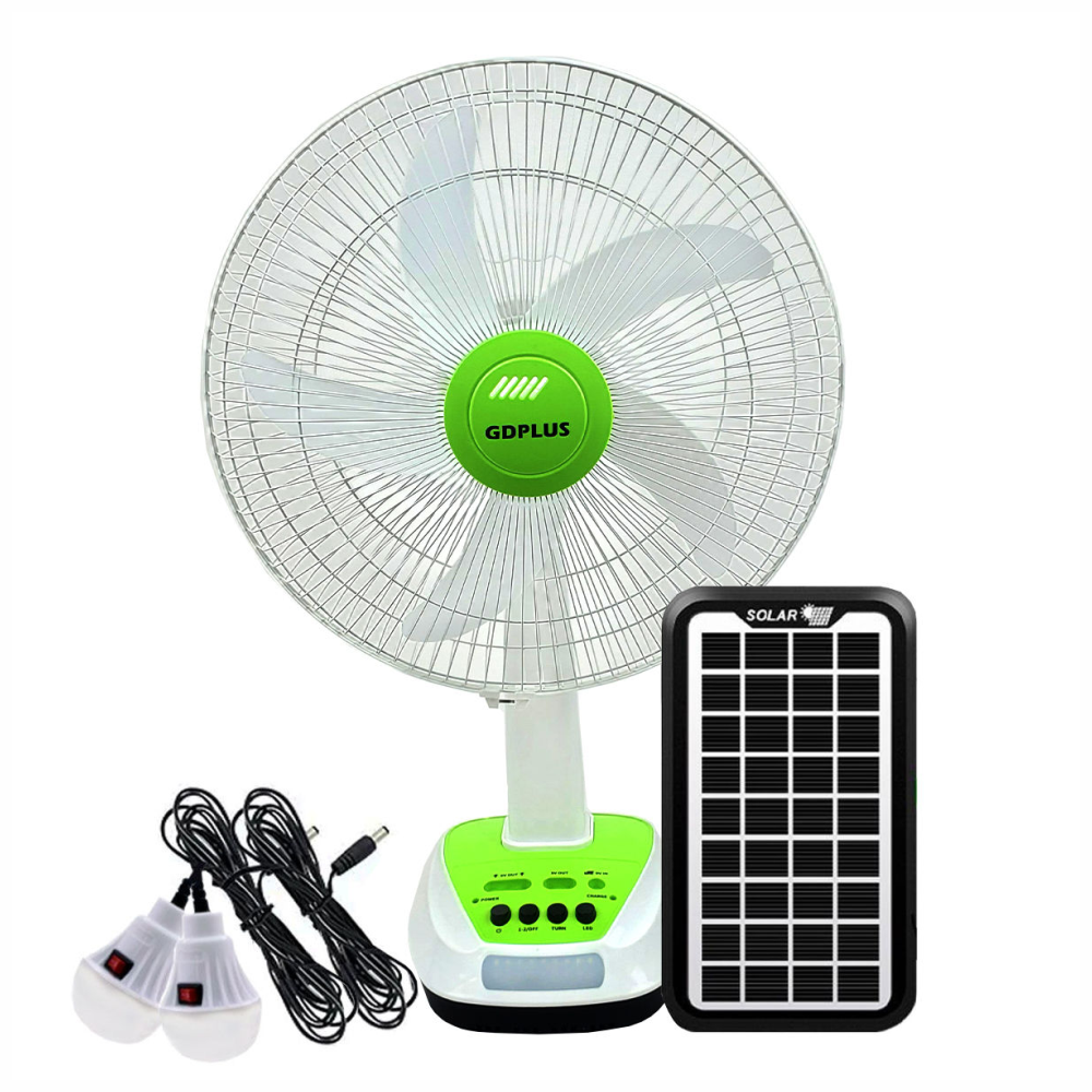 Ventilador Recargable Panel Solar Bombillos Led Usb