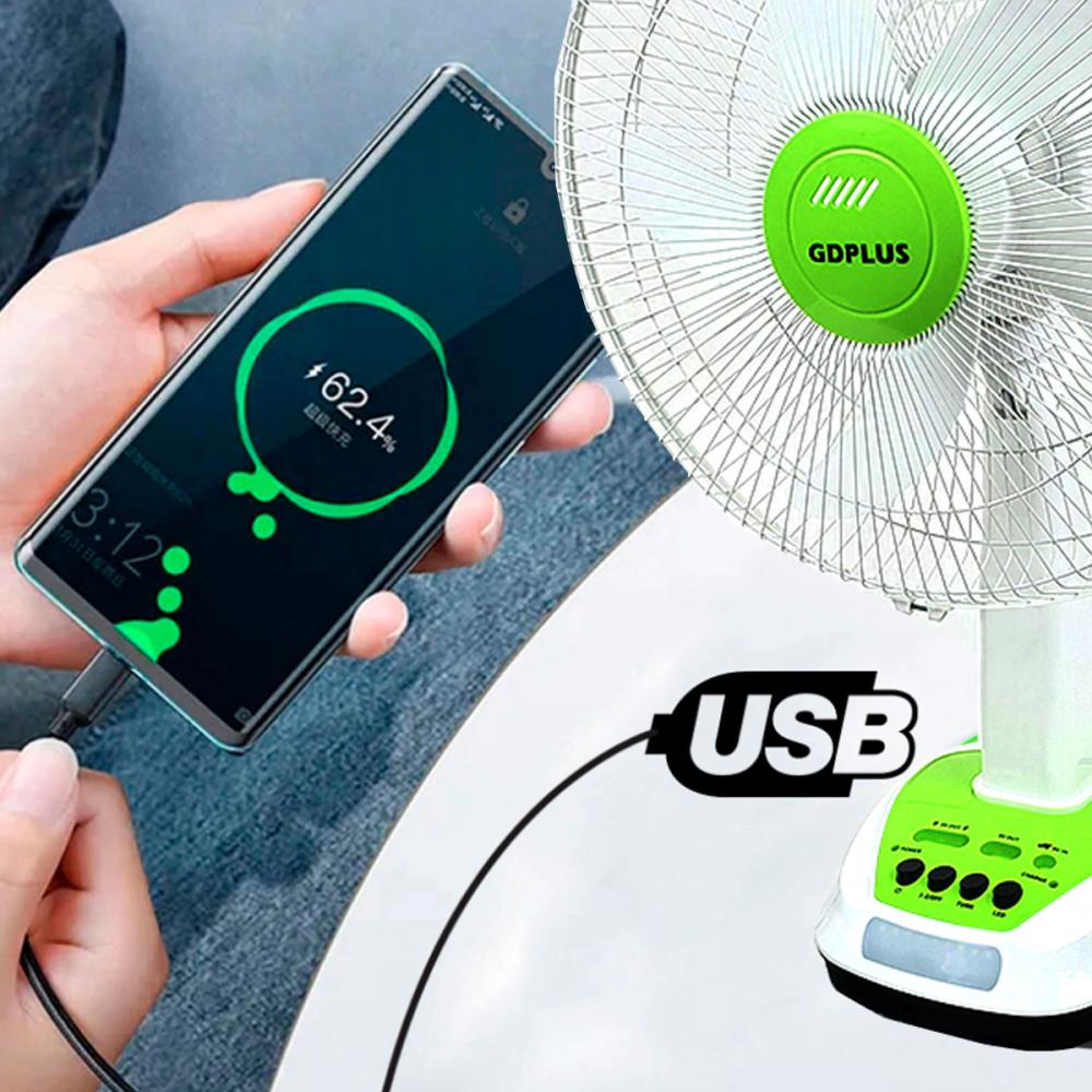 Ventilador Recargable Panel Solar Bombillos Led Usb