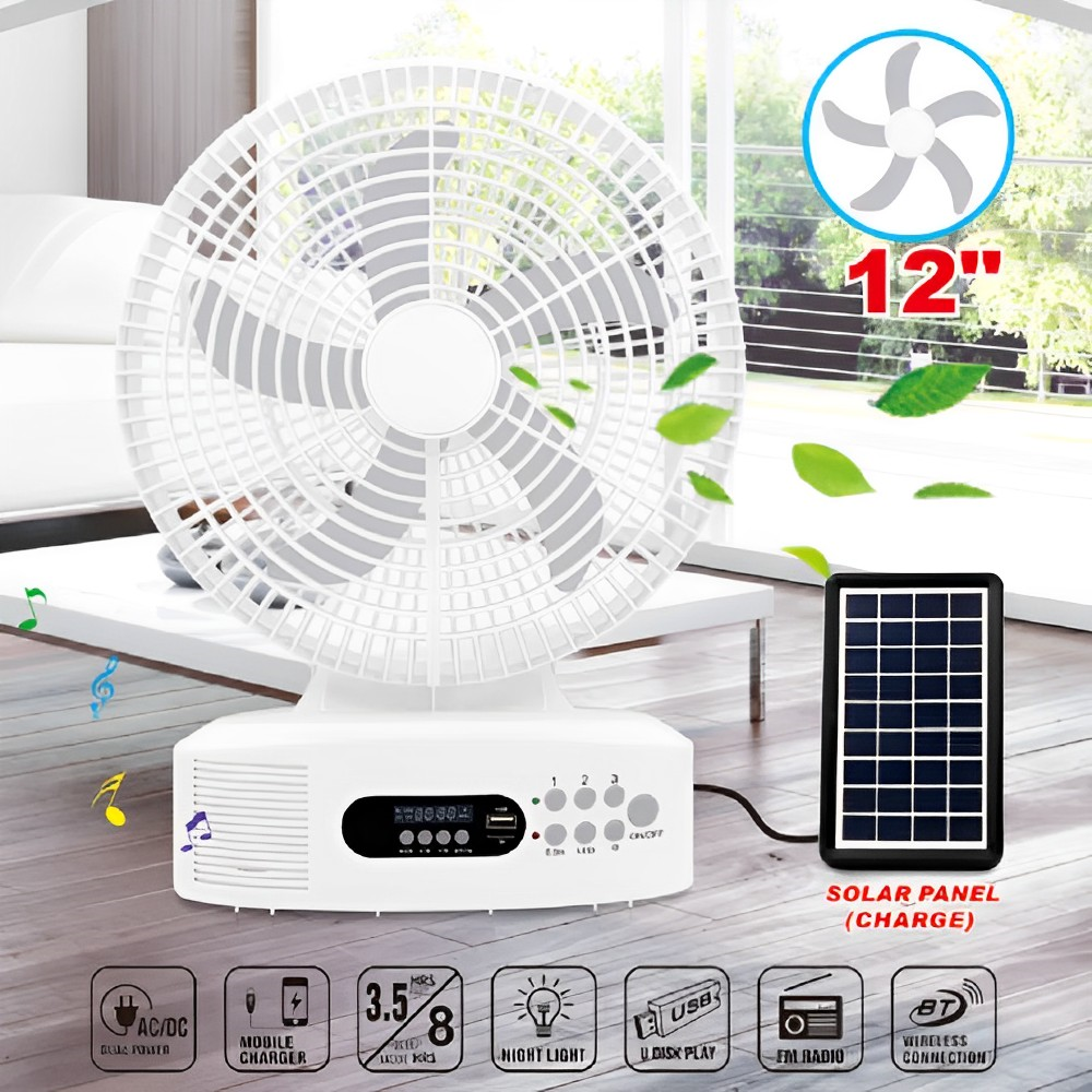 Ventilador Portátil Solar Radio Lámpara Led Convertidor 9v