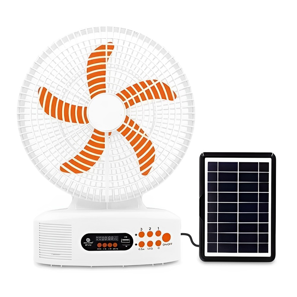 Ventilador Portátil Solar Radio Lámpara Led Convertidor 9v