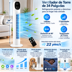 Ventilador Torre Recargable Control Remoto 3 Velocidades Digital