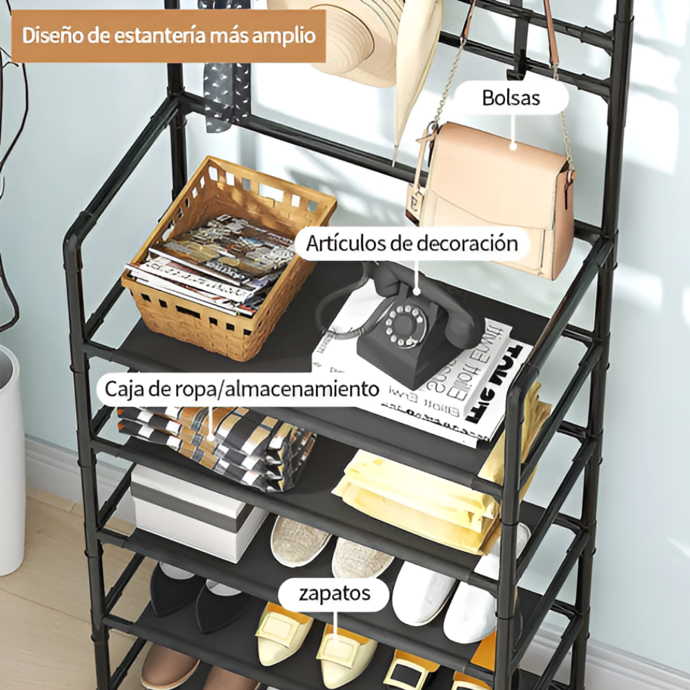 🧥👟Perchero Multifuncional Con Zapatero 5 Niveles 153x60 Cm🧤👞