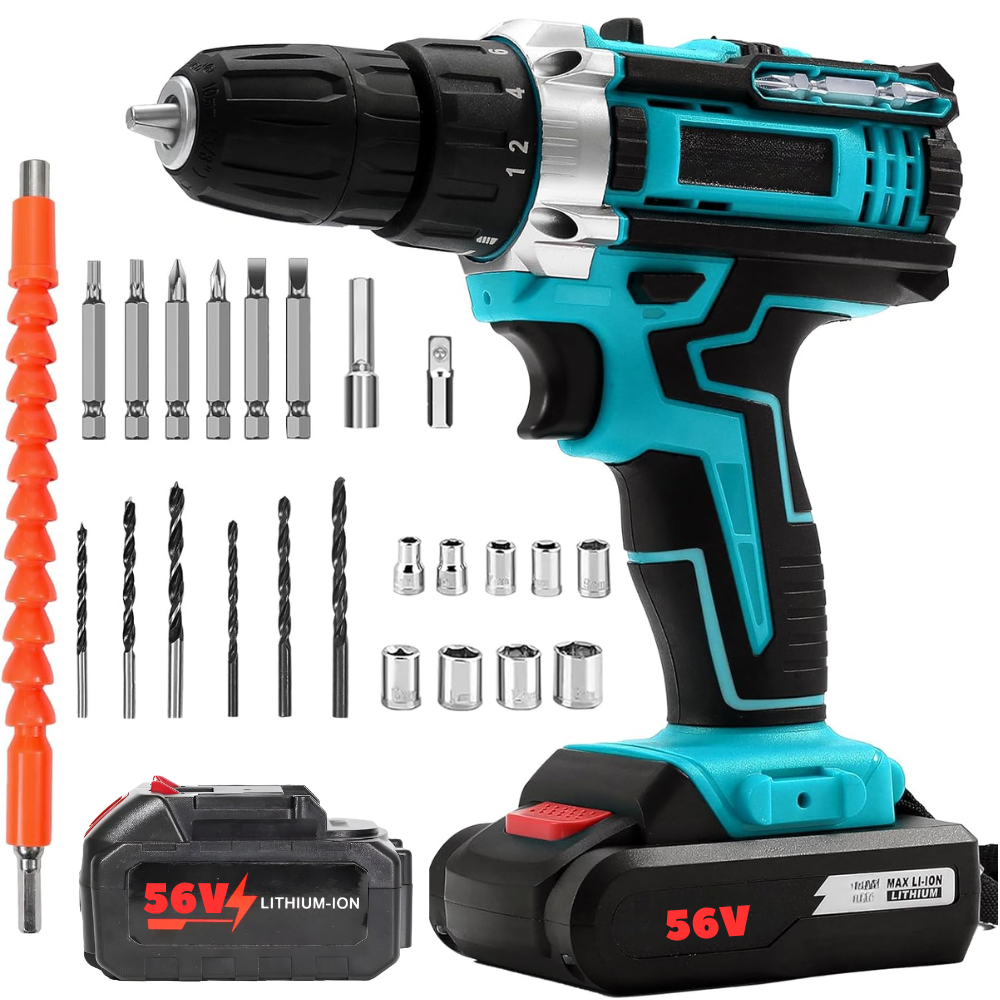 Taladro Inalámbrico 56v Kit Brocas Doble Batería Recargable