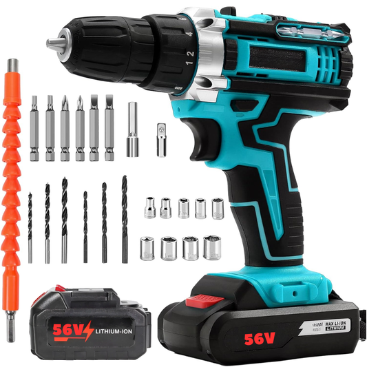 Taladro Inalámbrico 56v Kit Brocas Doble Batería Recargable