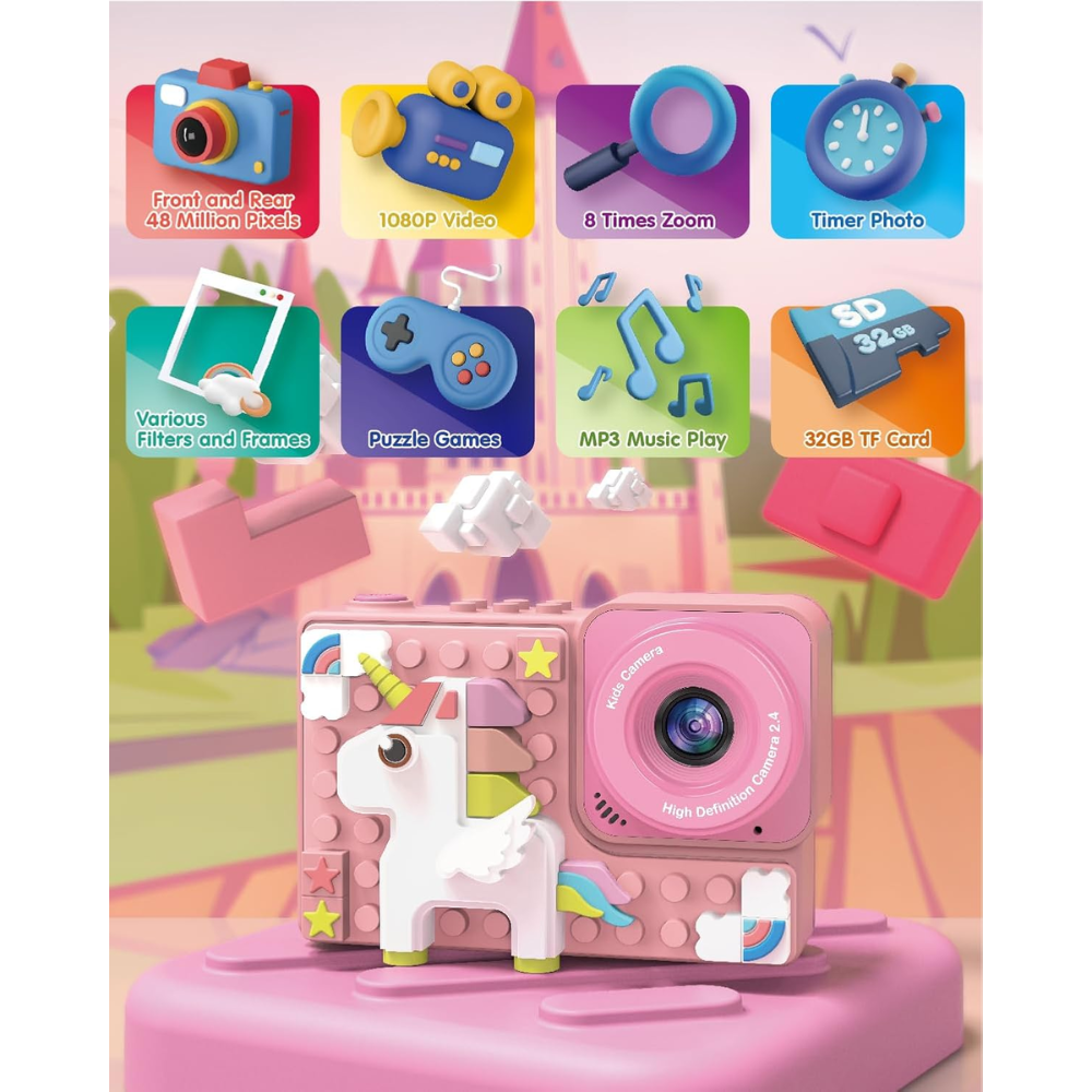 Camara Digital Niños Tipo Lego Figuras Armable 48px 1080p