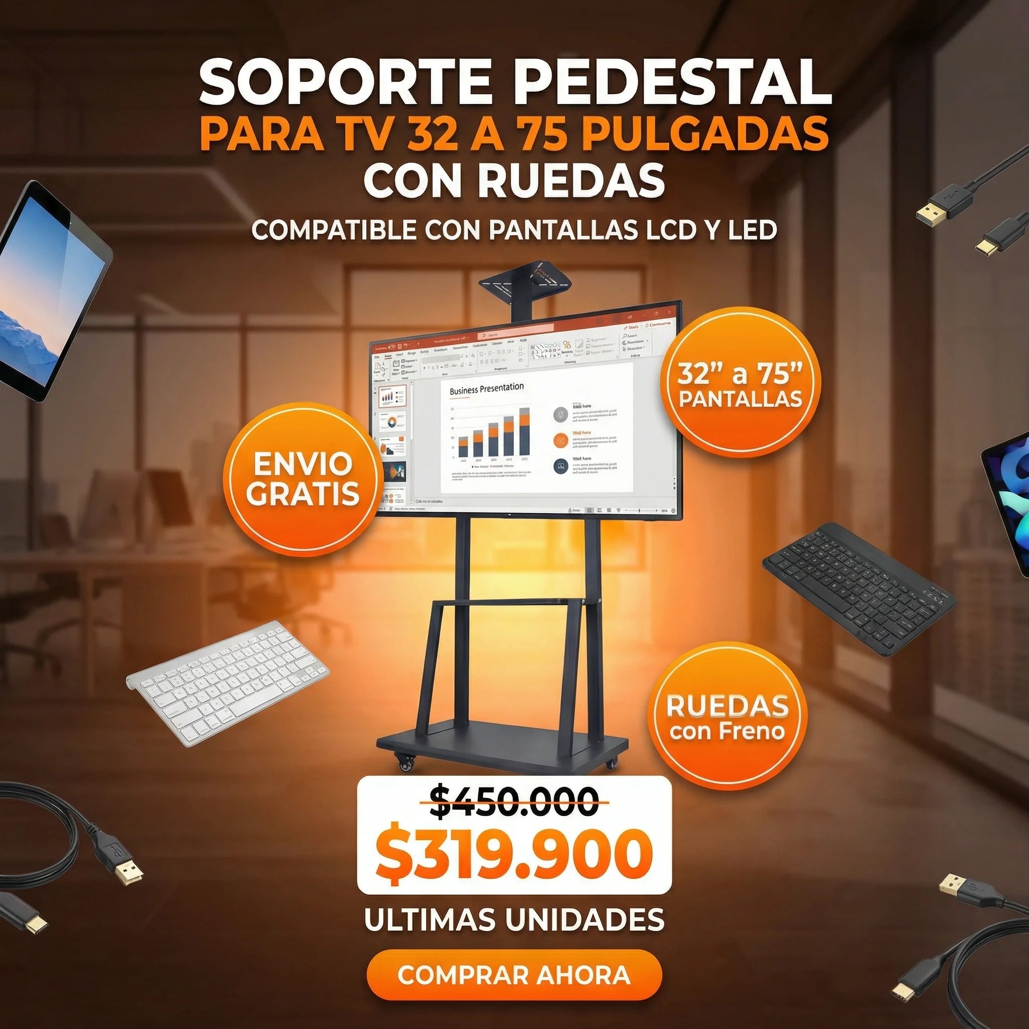 Soporte Tv Televisor Piso Pedestal Tv Estante Mesa 32 A 75 Pulgadas