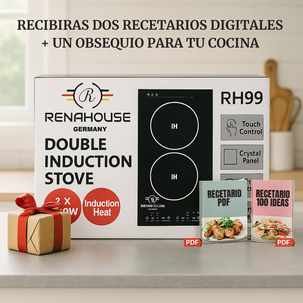 Estufa Induccion Empotrar Vertical 1000w + Regalo + Recetario Placa Empotrable Induccion Cocina Hogar Uso Diario