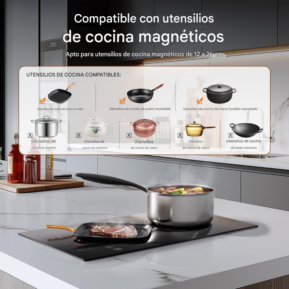 Estufa Induccion Empotrar Vertical 1000w + Regalo + Recetario Placa Empotrable Induccion Cocina Hogar Uso Diario