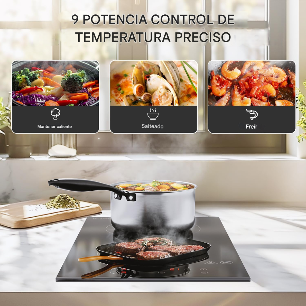 Estufa Induccion Empotrar Vertical 1000w + Regalo + Recetario Placa Empotrable Induccion Cocina Hogar Uso Diario