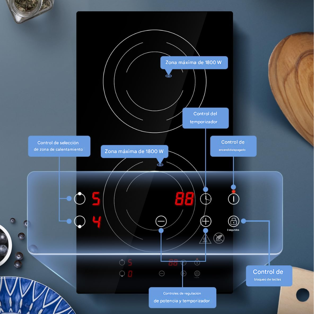 Estufa Induccion Empotrar Vertical 1000w + Regalo + Recetario Placa Empotrable Induccion Cocina Hogar Uso Diario