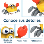 Detalles del cangrejo burbujero: ojos grandes, pinzas rojas y patas grises.