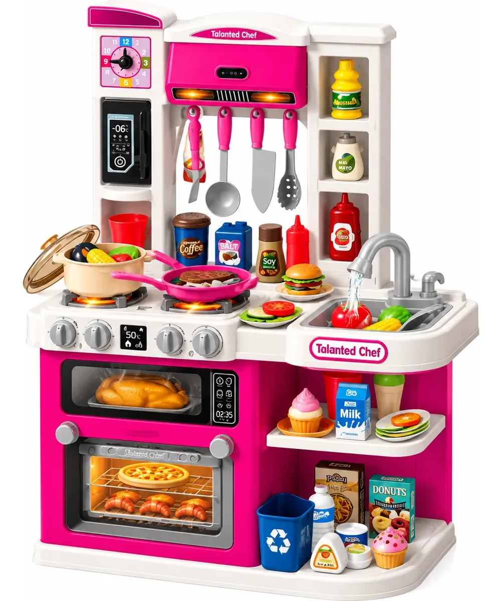 Cocina infantil C4506 fucsia con horno y accesorios, vista frontal