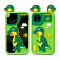 Celular juguete para niños H1 con diseño de dinosaurio verde, vista frontal y trasera