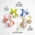 Triciclo infantil 4 ruedas con música, luces y personajes de colores