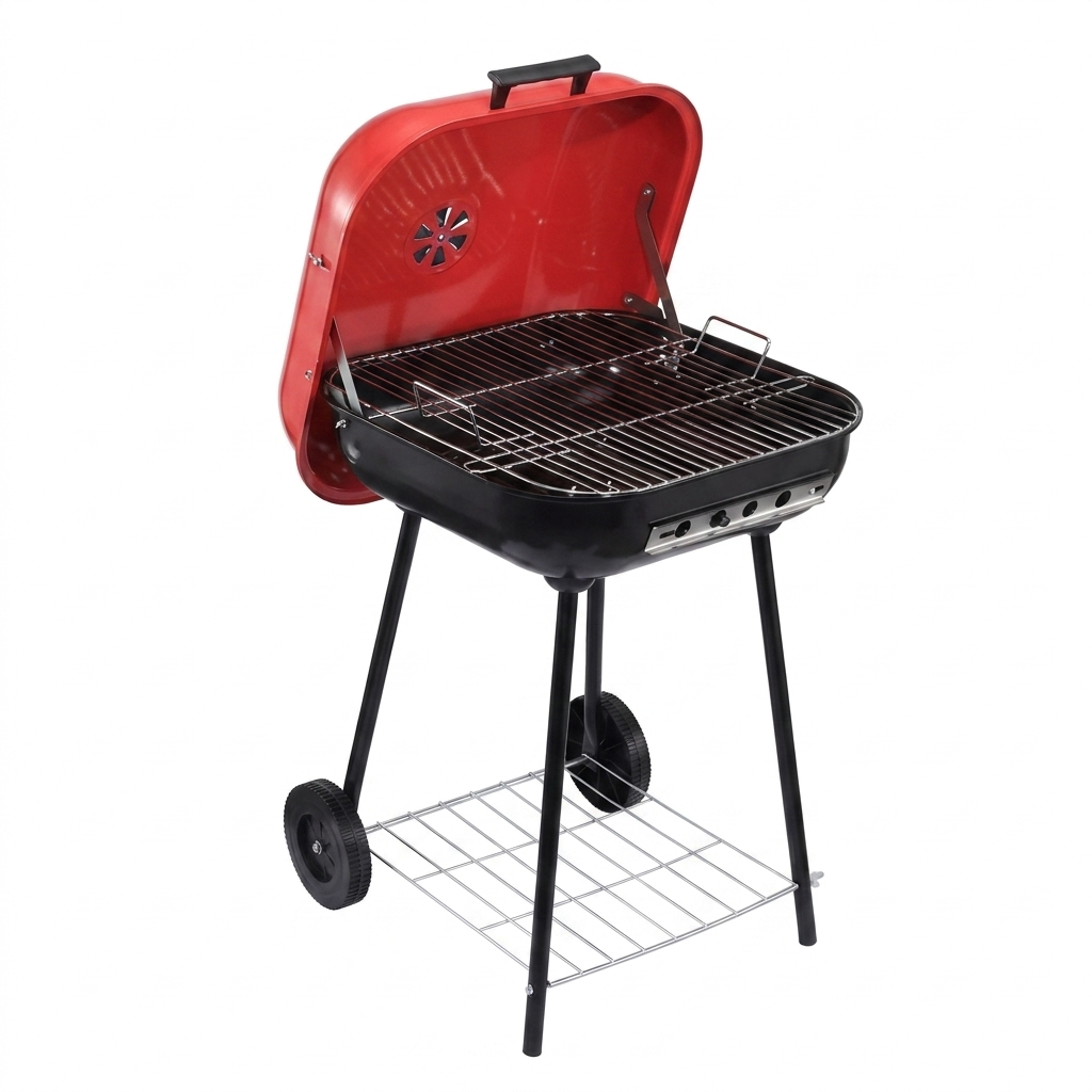 Asador Parilla Portátil Carbón Con Ruedas Tapa Esmaltada