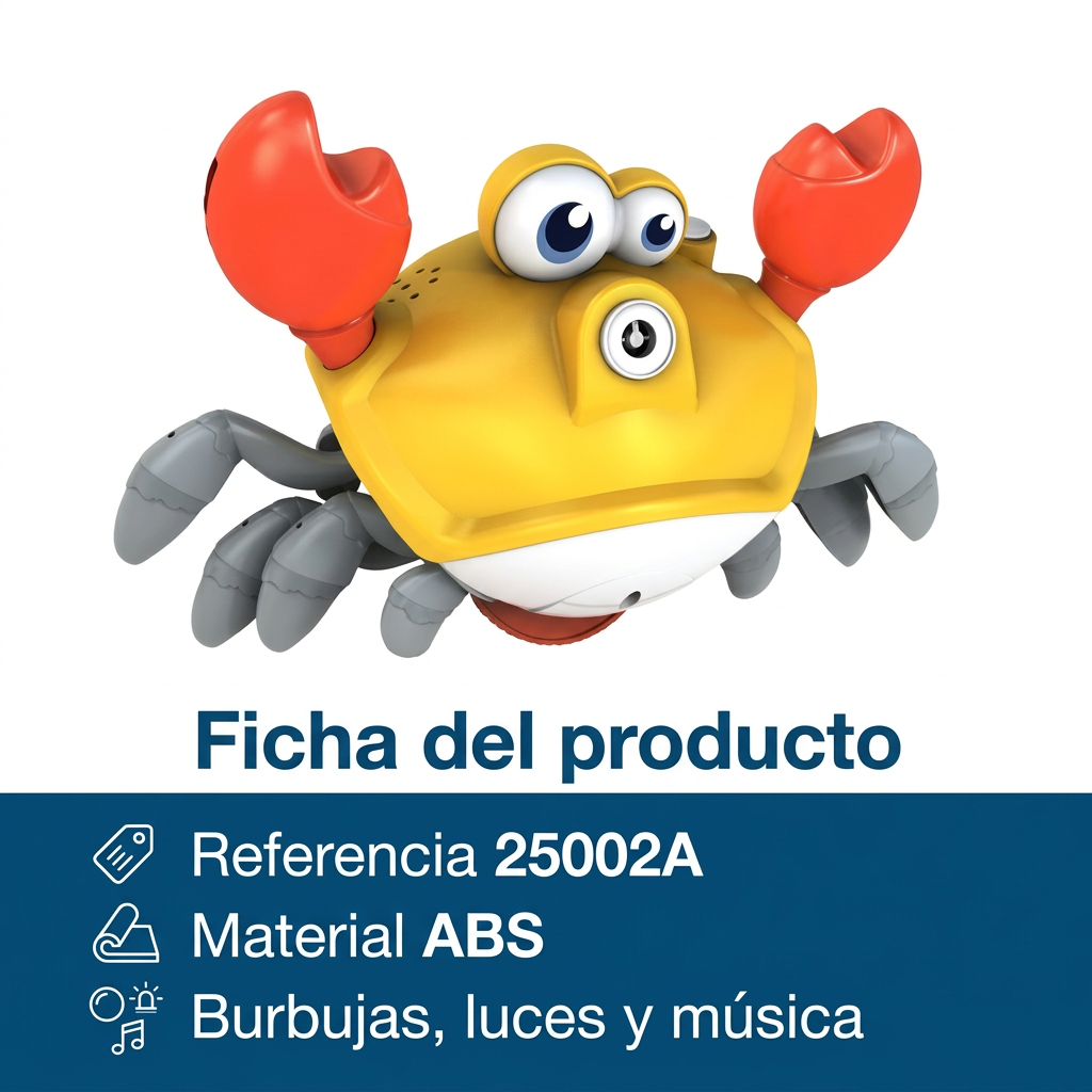Ficha del cangrejo burbujero 25002A fabricado en ABS, con burbujas, luces y música.