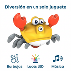 Funciones del cangrejo burbujero 25002A: burbujas, luces LED y música.