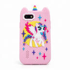Celular juguete PP-1 rosa con diseño de unicornio 3D sobre fondo blanco