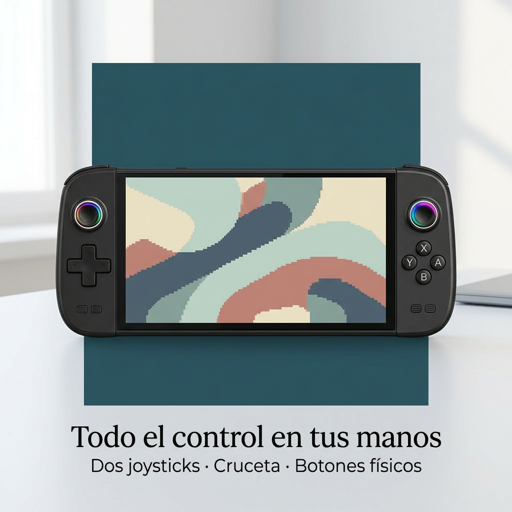 M27 con dos joysticks superiores cruceta y botones físicos en escena de escritorio