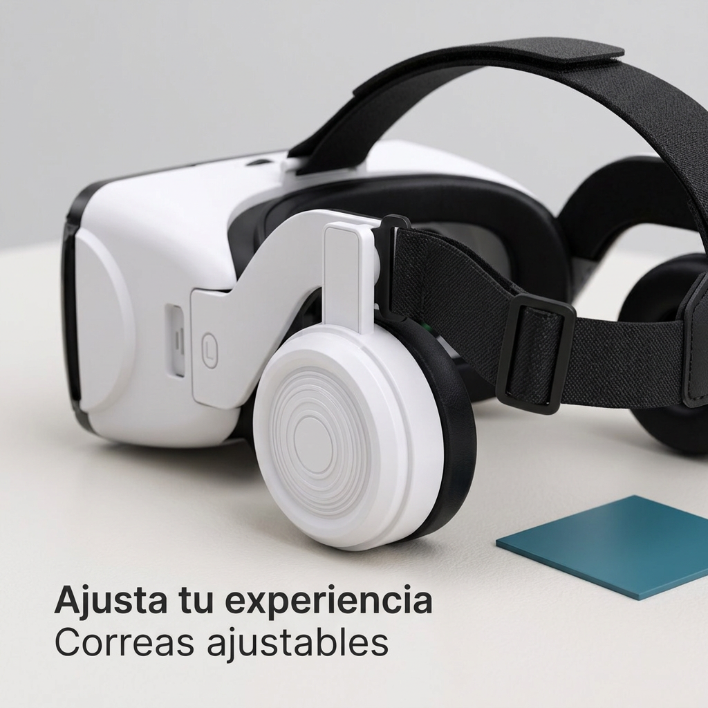 Detalle ilustrativo del audífono integrado y las correas ajustables del visor