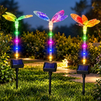 Pack 3 unidades lámparas solares LED mariposa multicolor LPBF-C ambientadas en jardín