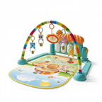 Gimnasio musical bebé HE-0639 con tapete, arco multicolor, colgantes y piano dinosaurio sobre fondo blanco.