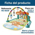 Ficha del gimnasio HE-0639: piano con luces y sonidos, barra y base desmontables.